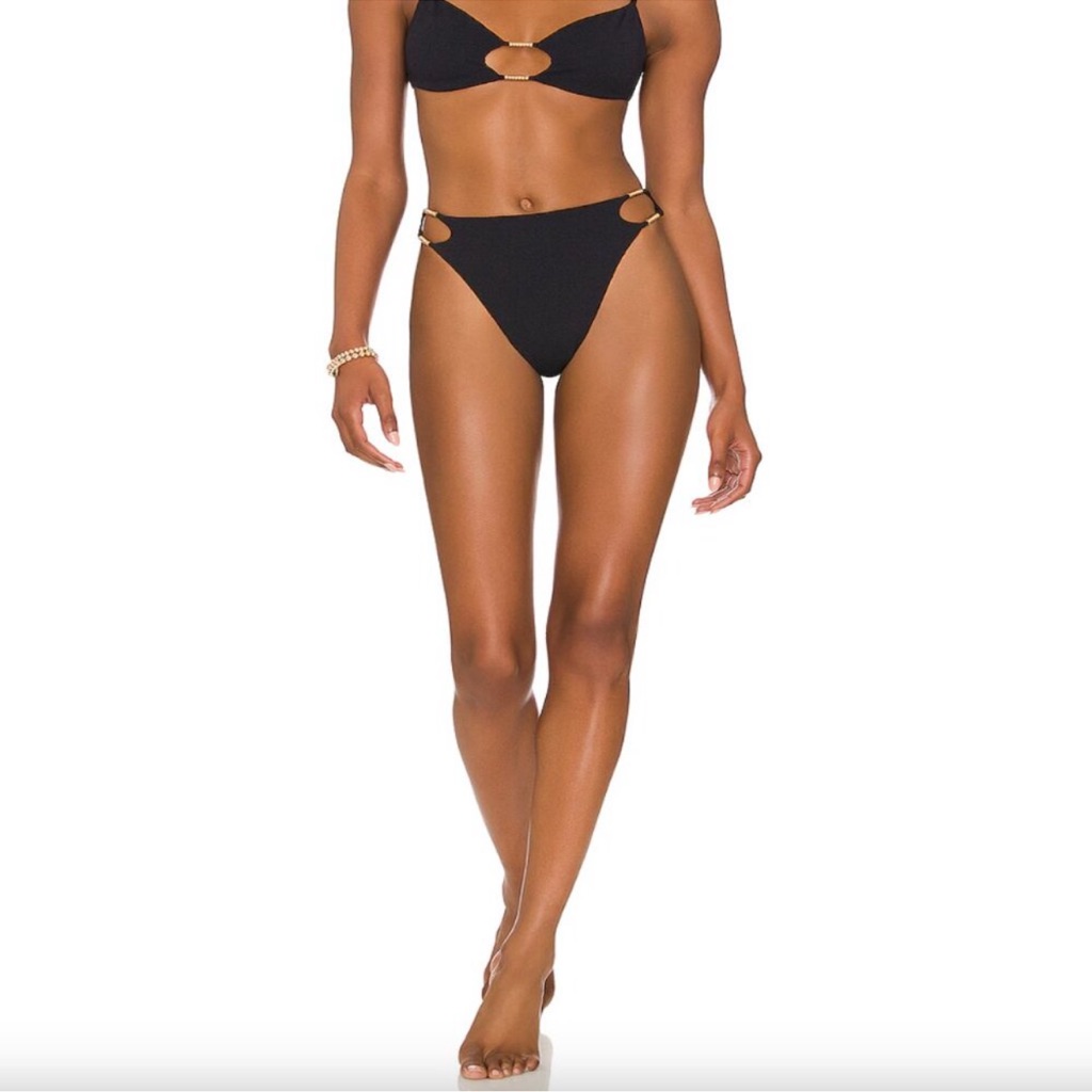 Vix Swimwear High Waist Cindy Black Firenze Bikini Bottom With Gold Beads Xs